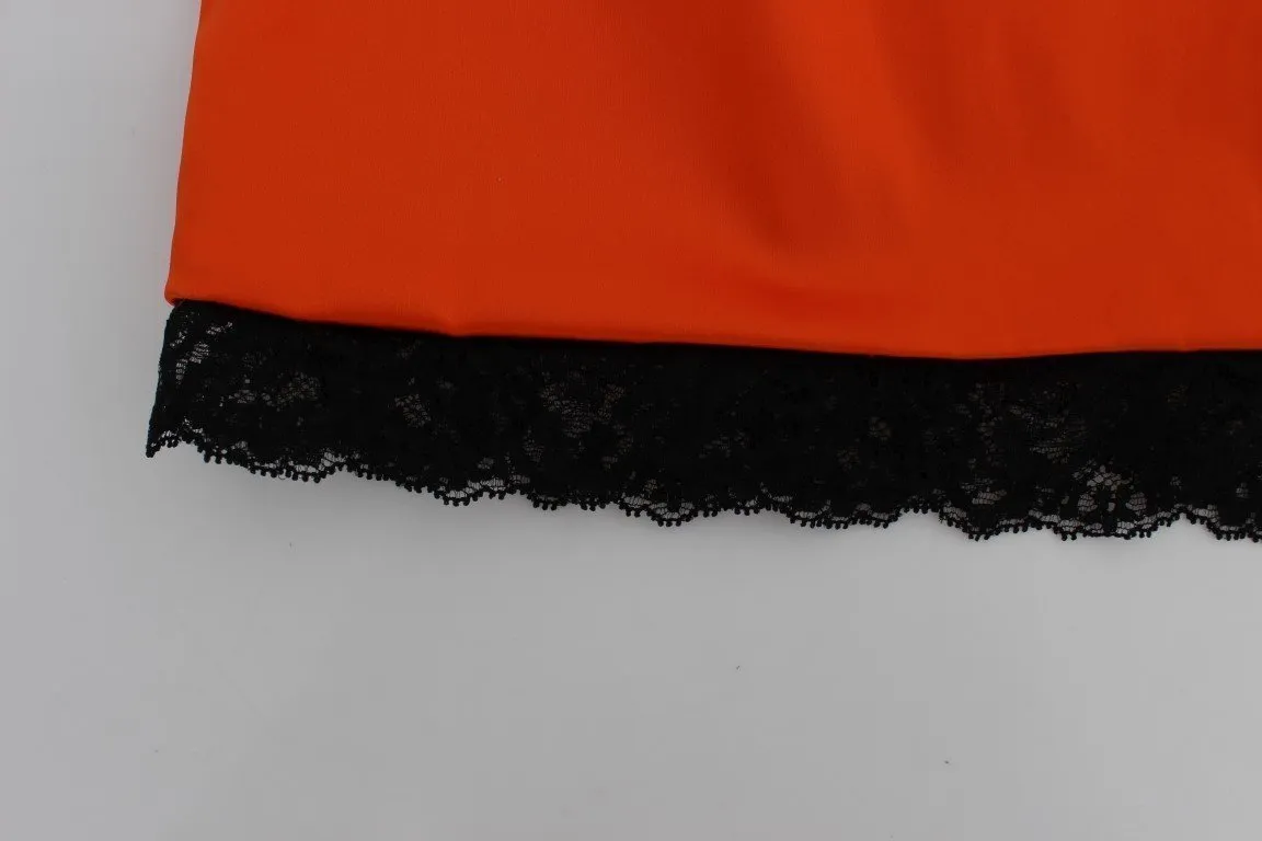 Orange Black Lace Pencil Skirt