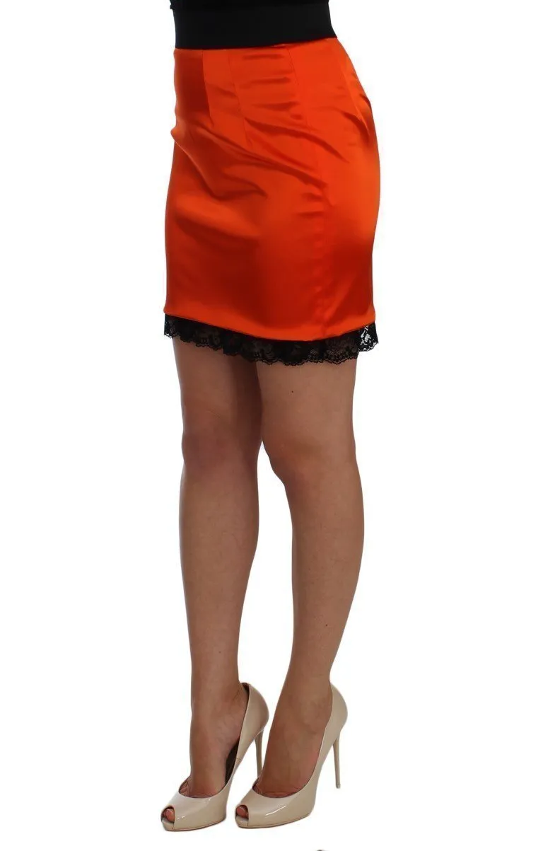 Orange Black Lace Pencil Skirt