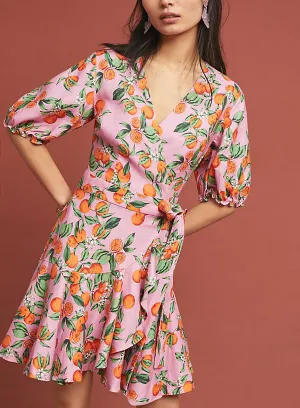 Orange Fruit Printed Short-sleeved Dress