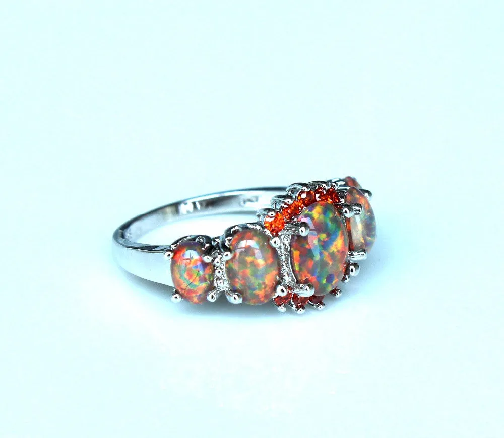 Orange Rainbow Fire Opal Ring