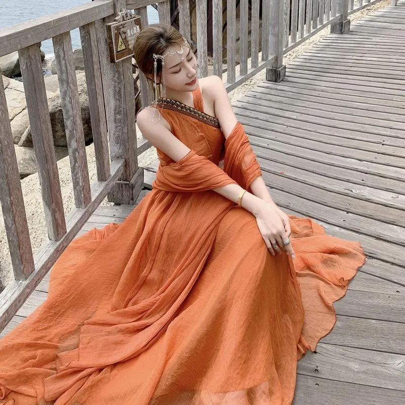 Orange Women Holiday Long Dresses