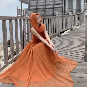 Orange Women Holiday Long Dresses