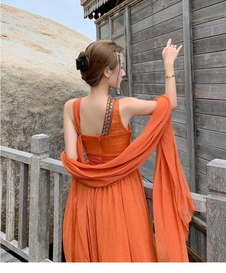 Orange Women Holiday Long Dresses