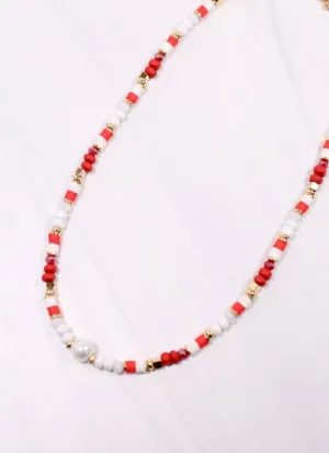 Oskar Beaded Necklace RED WHITE