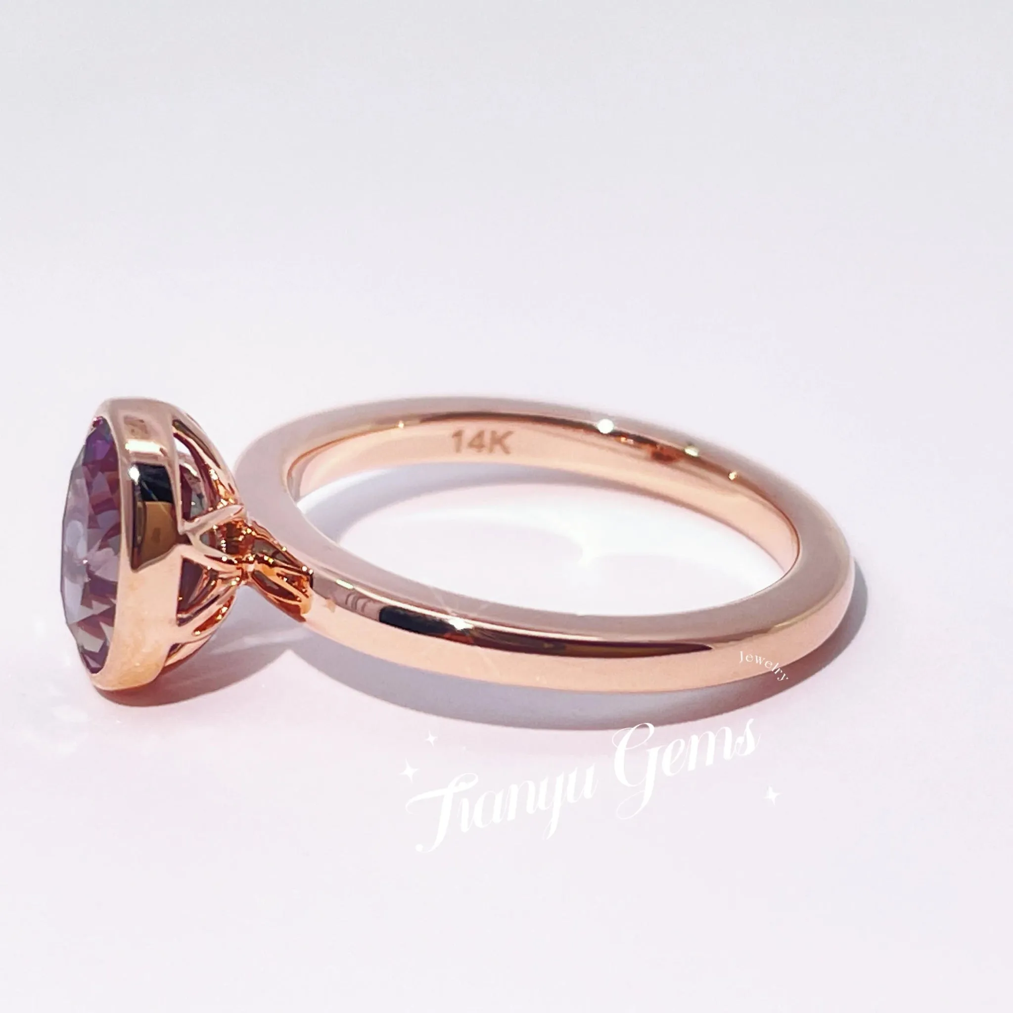 Oval Alexandrite Women Ring 18k Rose Gold Wedding Jewelry