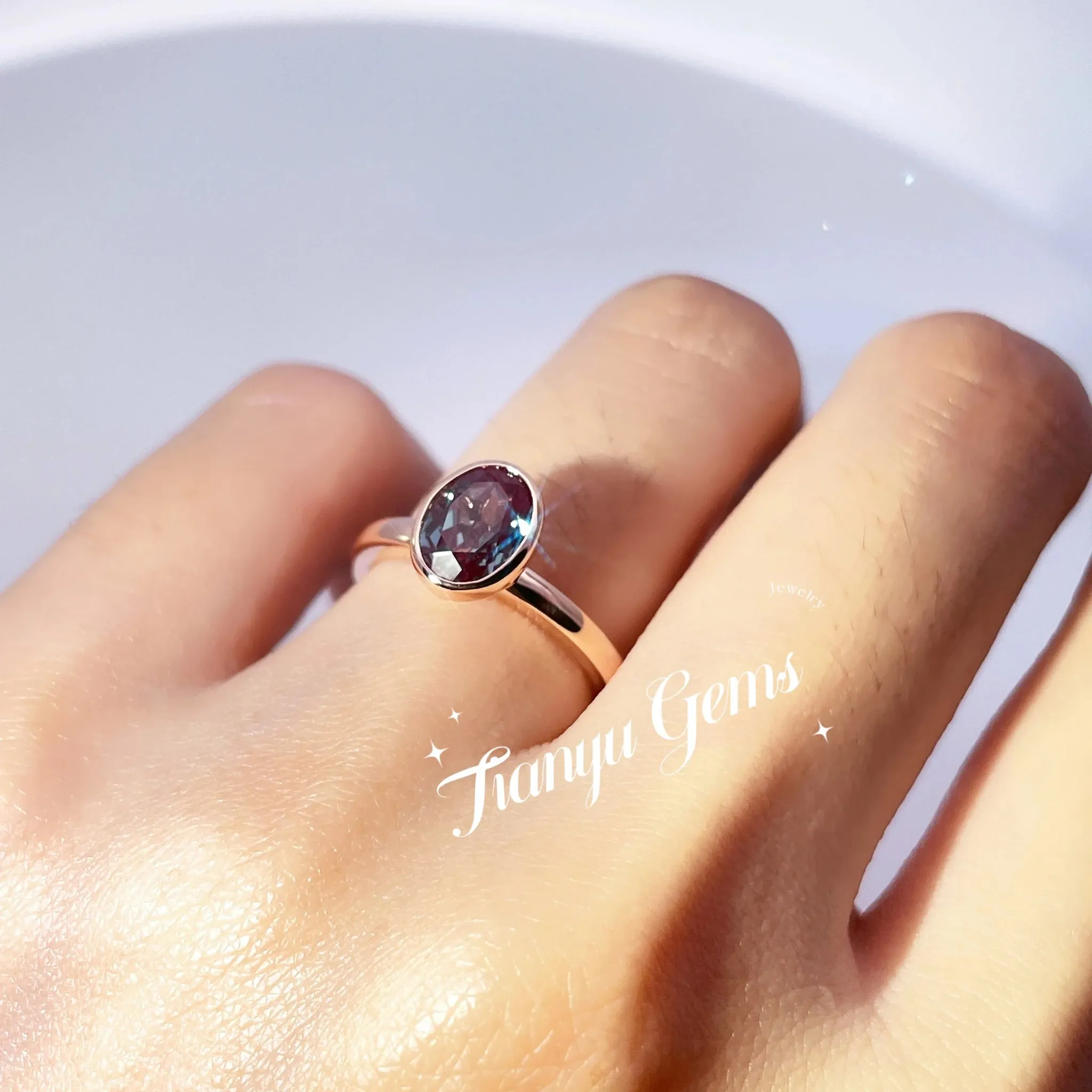 Oval Alexandrite Women Ring 18k Rose Gold Wedding Jewelry