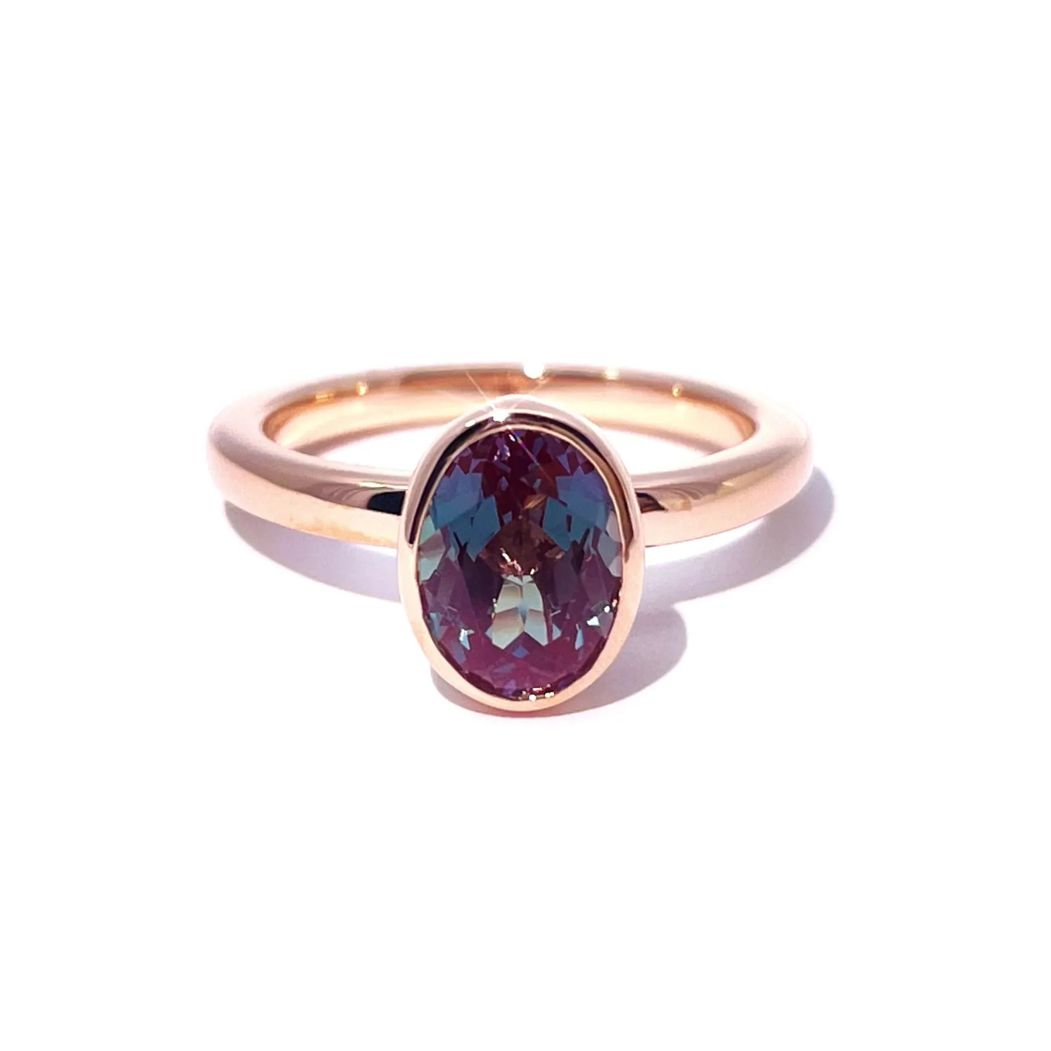 Oval Alexandrite Women Ring 18k Rose Gold Wedding Jewelry
