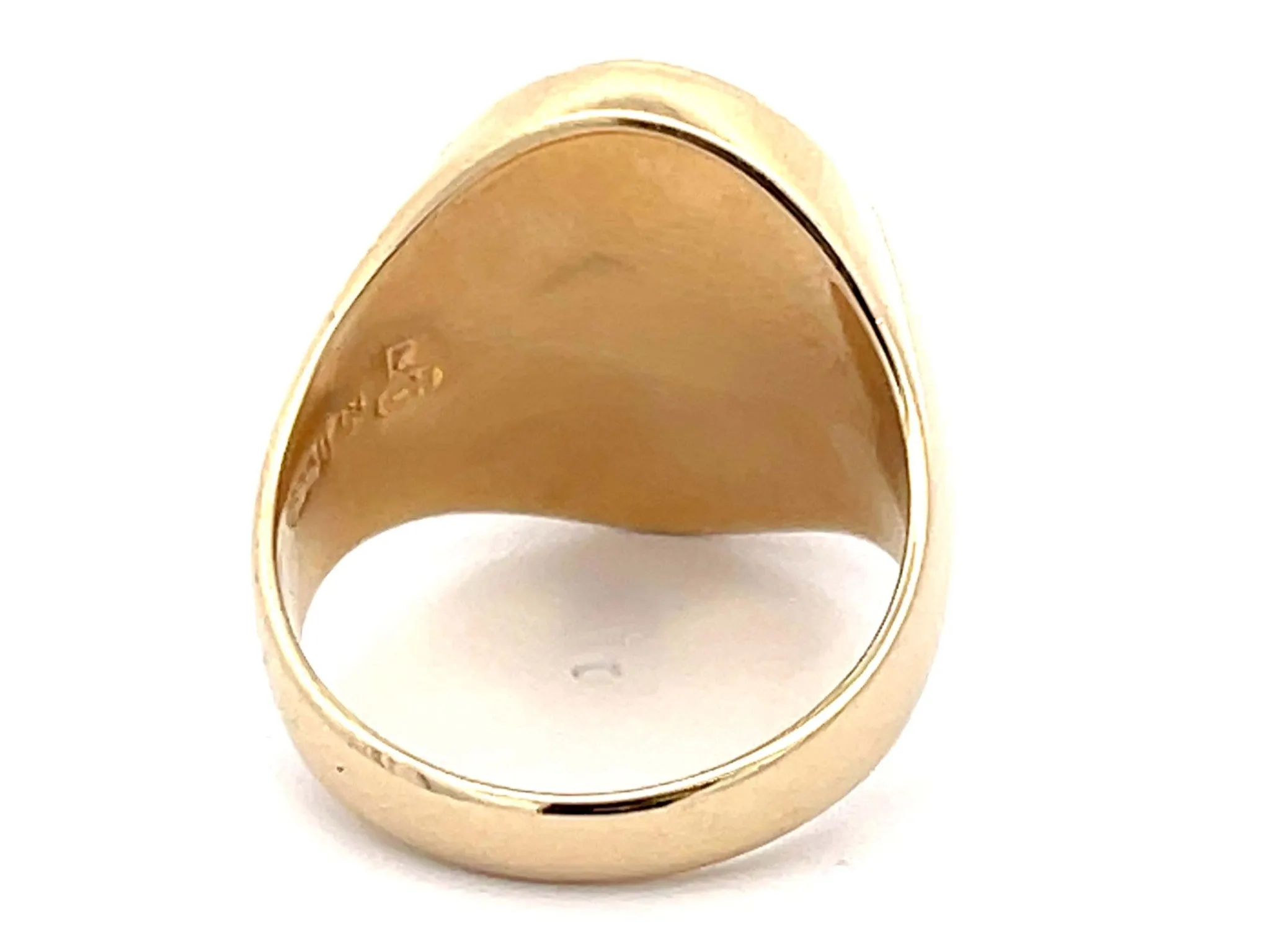 Oval Cabochon Green Jade Ring in 14K Yellow Gold