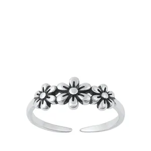 Oxidized Daisy Flowers Sterling Silver Summer Floral Toe & Midi Ring 925 New