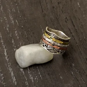 Oxidized Multi Color Band Meditation Spinner Ring