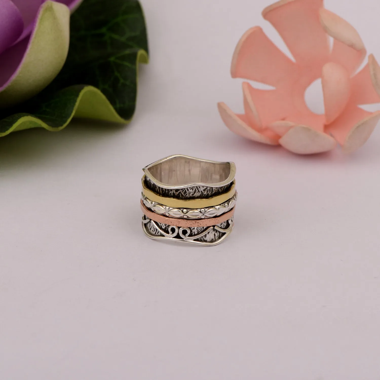 Oxidized Multi Color Band Meditation Spinner Ring
