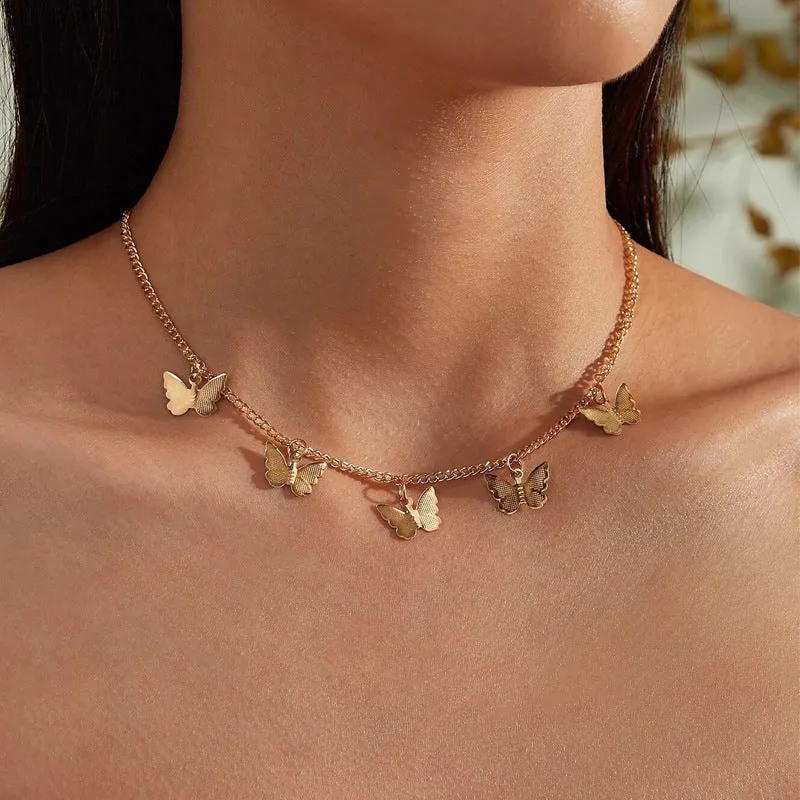 Pack Of 2 Butterfly and Layered Chain Heart Lock Pendant