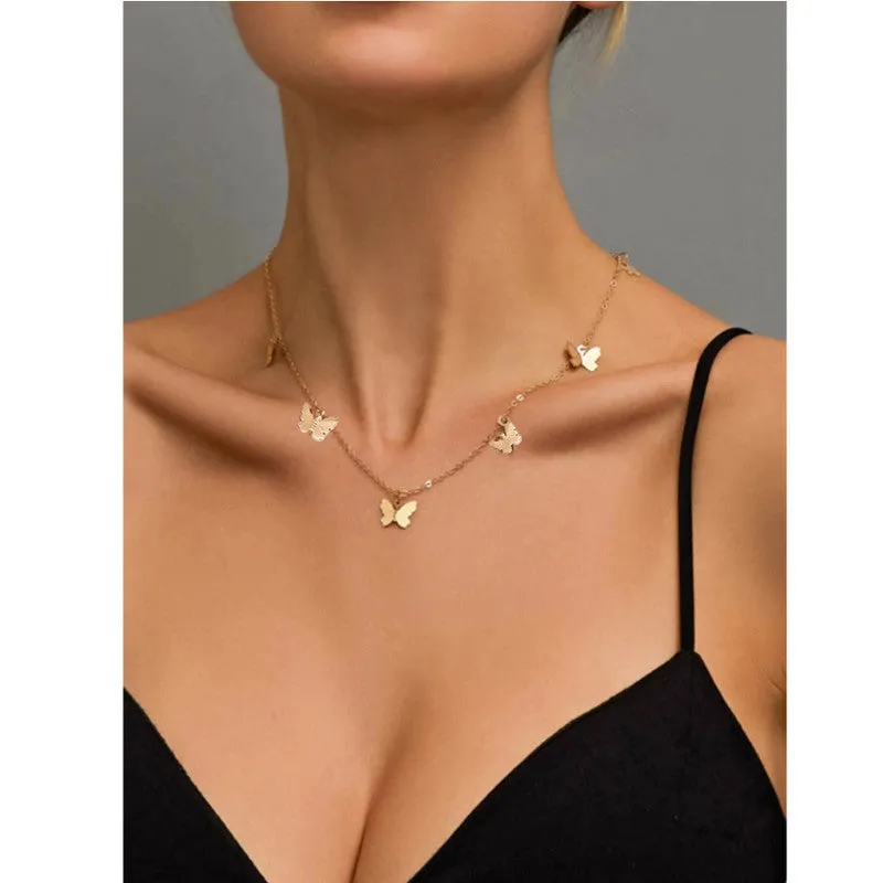 Pack Of 2 Butterfly and Layered Chain Heart Lock Pendant