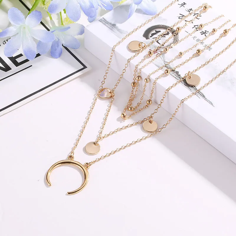 Pack Of 2 Layered Half Moon Heart And Lock Pendant