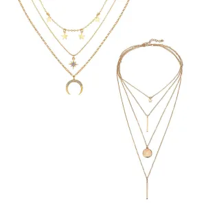 Pack of 2 Layered Moon Star & Star Coin Line Pendant