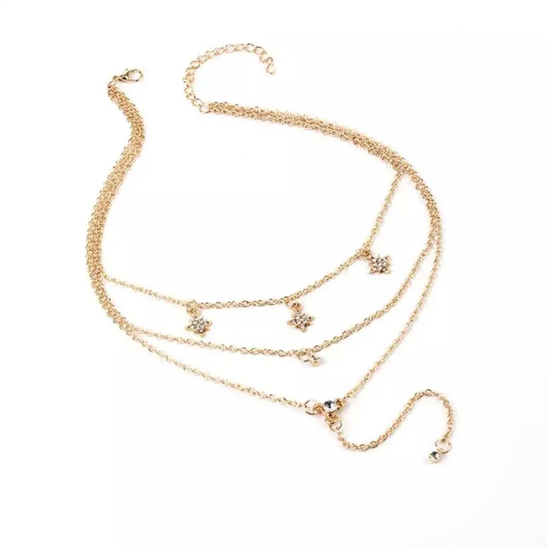 Pack Of 2 Layered Star Heart and Drop Studded Pendant