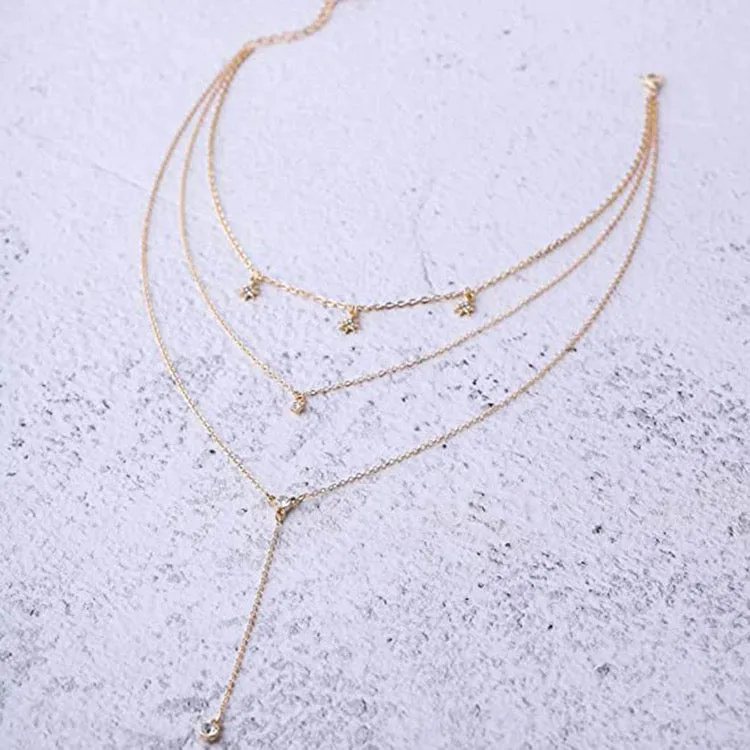 Pack Of 2 Layered Star Heart Moon Drop Studded Pendant