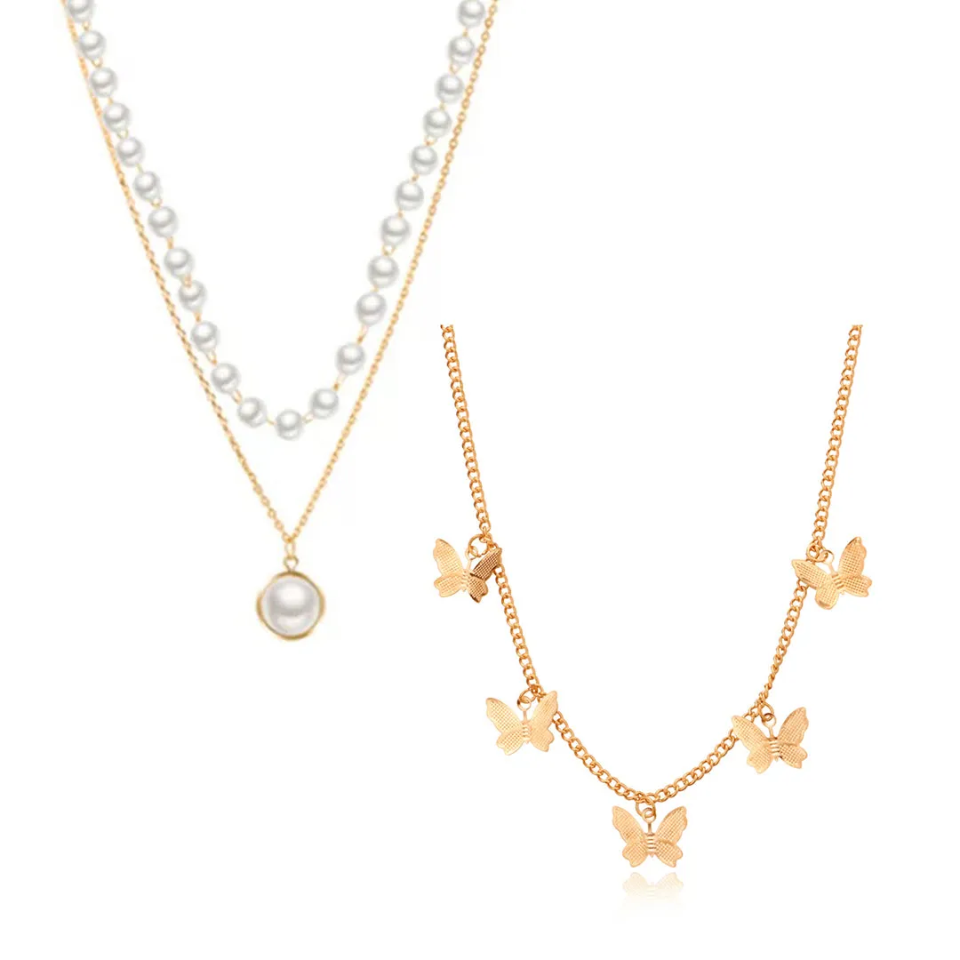Pack Of 2 Pearl Double Layered and Butterfly Pendant