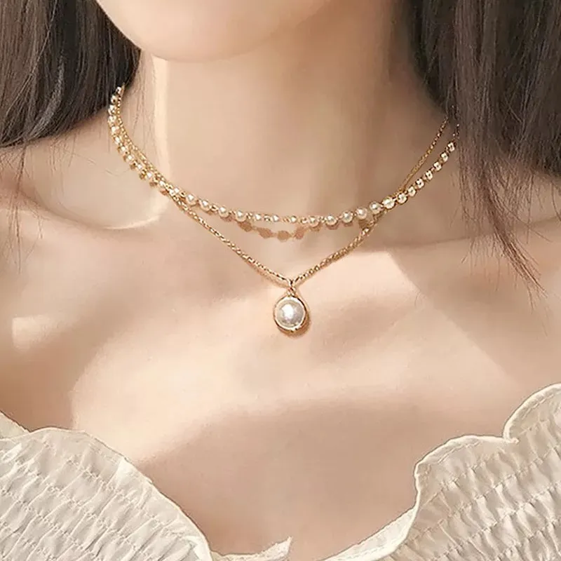 Pack Of 2 Pearl Double Layered and Butterfly Pendant