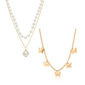 Pack Of 2 Pearl Double Layered and Butterfly Pendant