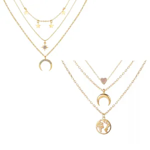 Pack Of 2 Triple Layered Stars Moon Earth Pendant