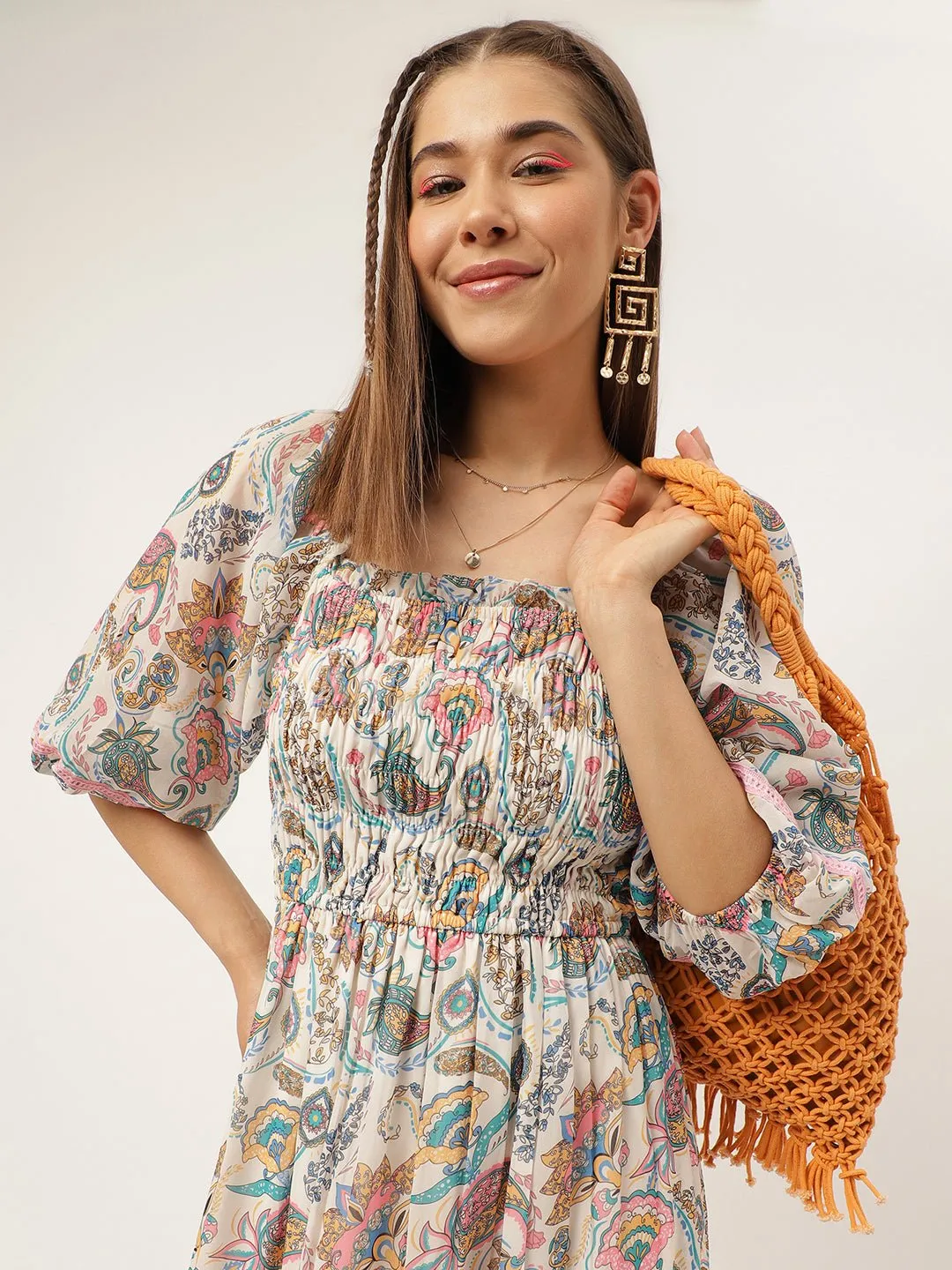 Paisley Print Fit & Flare Maxi Dress
