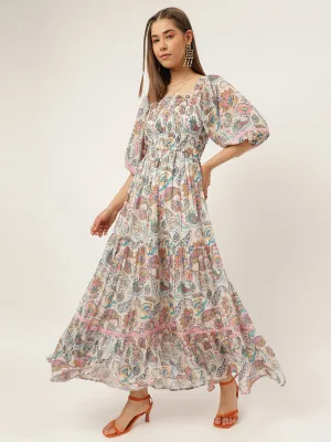 Paisley Print Fit & Flare Maxi Dress