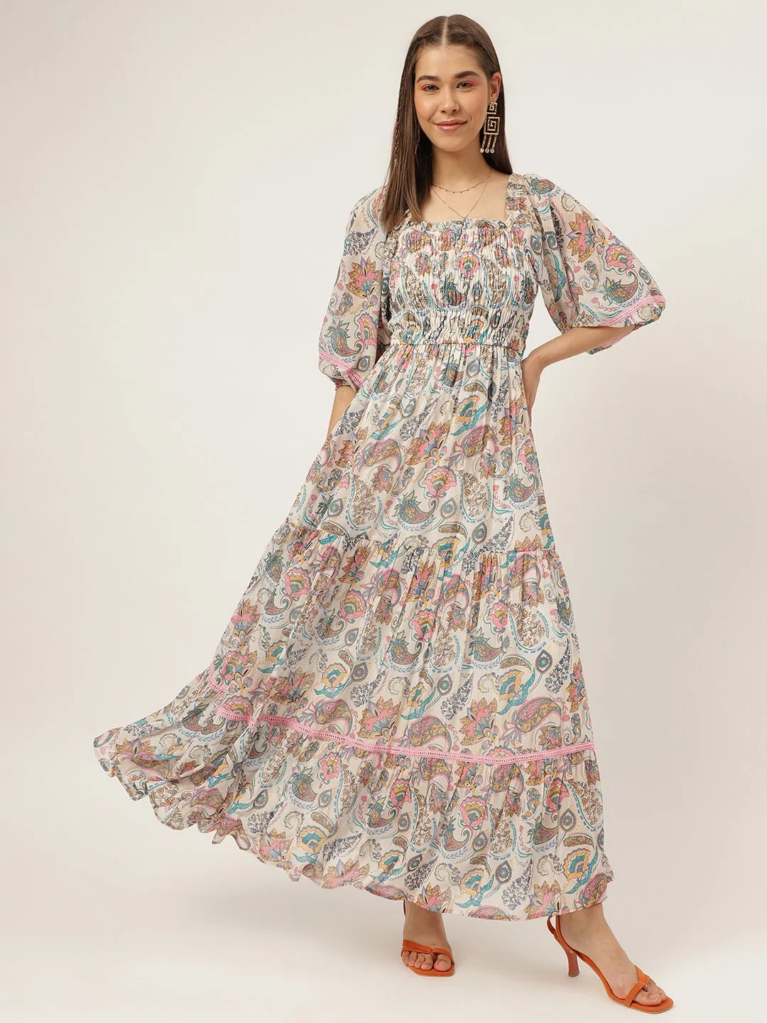 Paisley Print Fit & Flare Maxi Dress