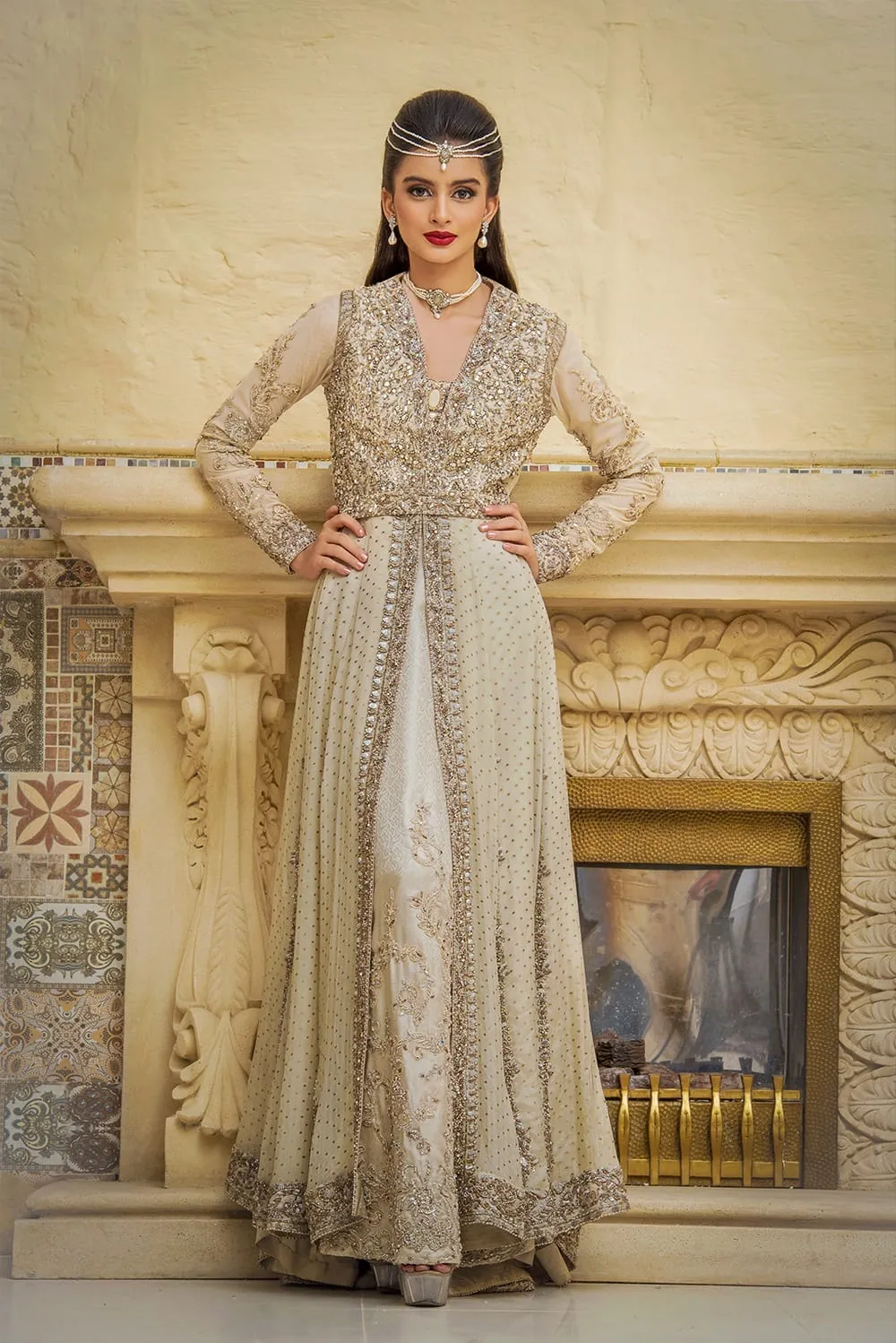 Pakistani Bridal Maxi in White Off White Color #N7093