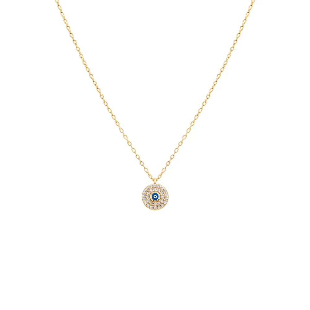 Pavé & Enamel Evil Eye Disc Necklace