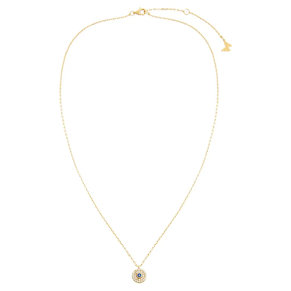 Pavé & Enamel Evil Eye Disc Necklace