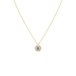 Pavé & Enamel Evil Eye Disc Necklace