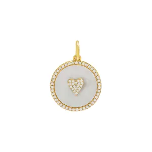 Pave Mother Of Pearl Heart Coin Necklace Charm