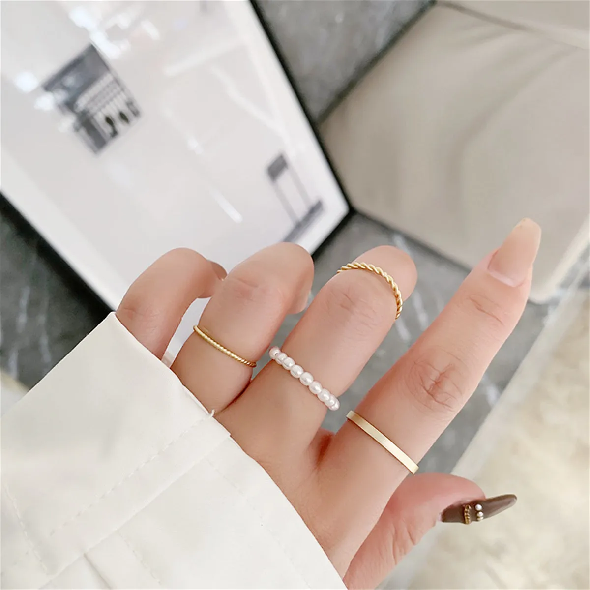 Pearl & 18K Gold-Plated Ring Set