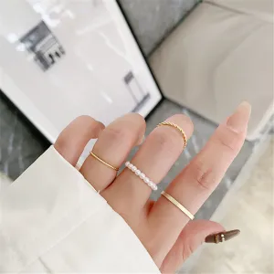 Pearl & 18K Gold-Plated Ring Set