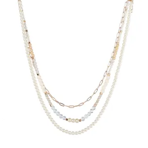 Pearl & Resin Acrylic 18K Gold-Plated Layered Necklace