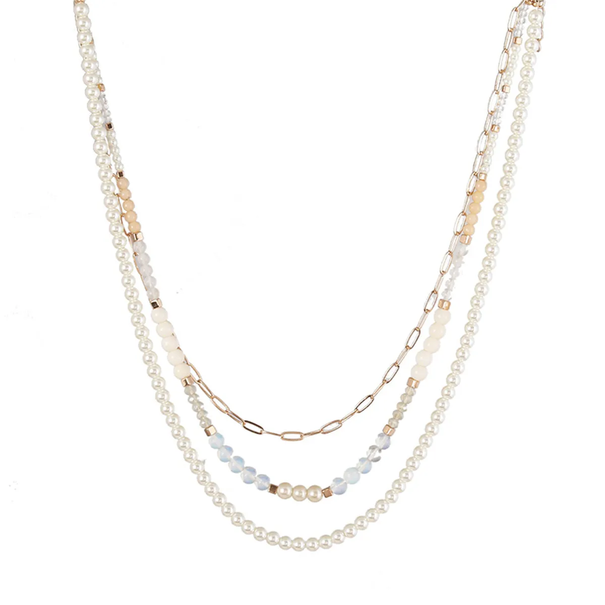 Pearl & Resin Acrylic 18K Gold-Plated Layered Necklace