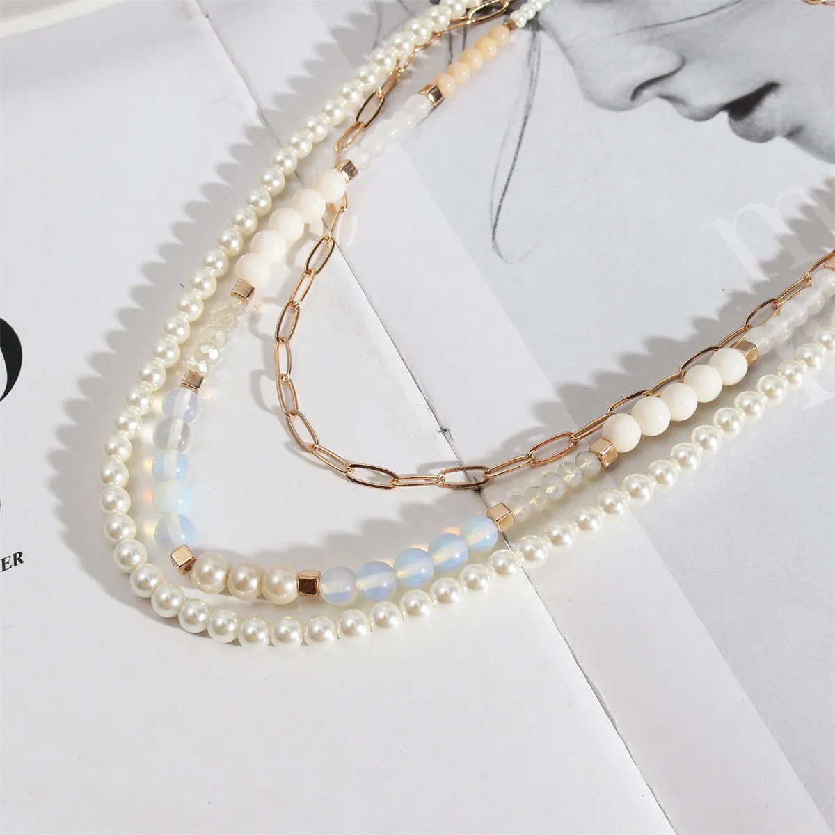 Pearl & Resin Acrylic 18K Gold-Plated Layered Necklace
