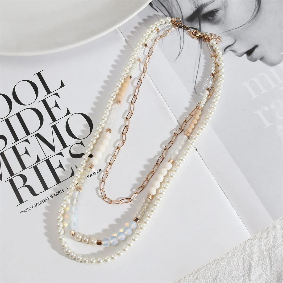 Pearl & Resin Acrylic 18K Gold-Plated Layered Necklace