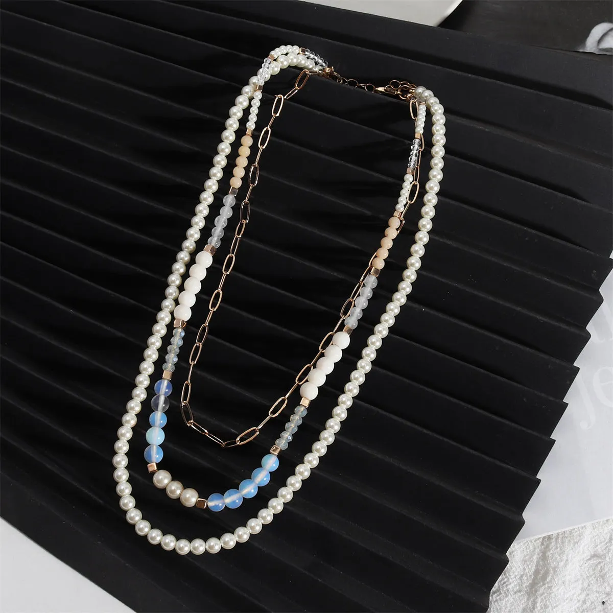 Pearl & Resin Acrylic 18K Gold-Plated Layered Necklace