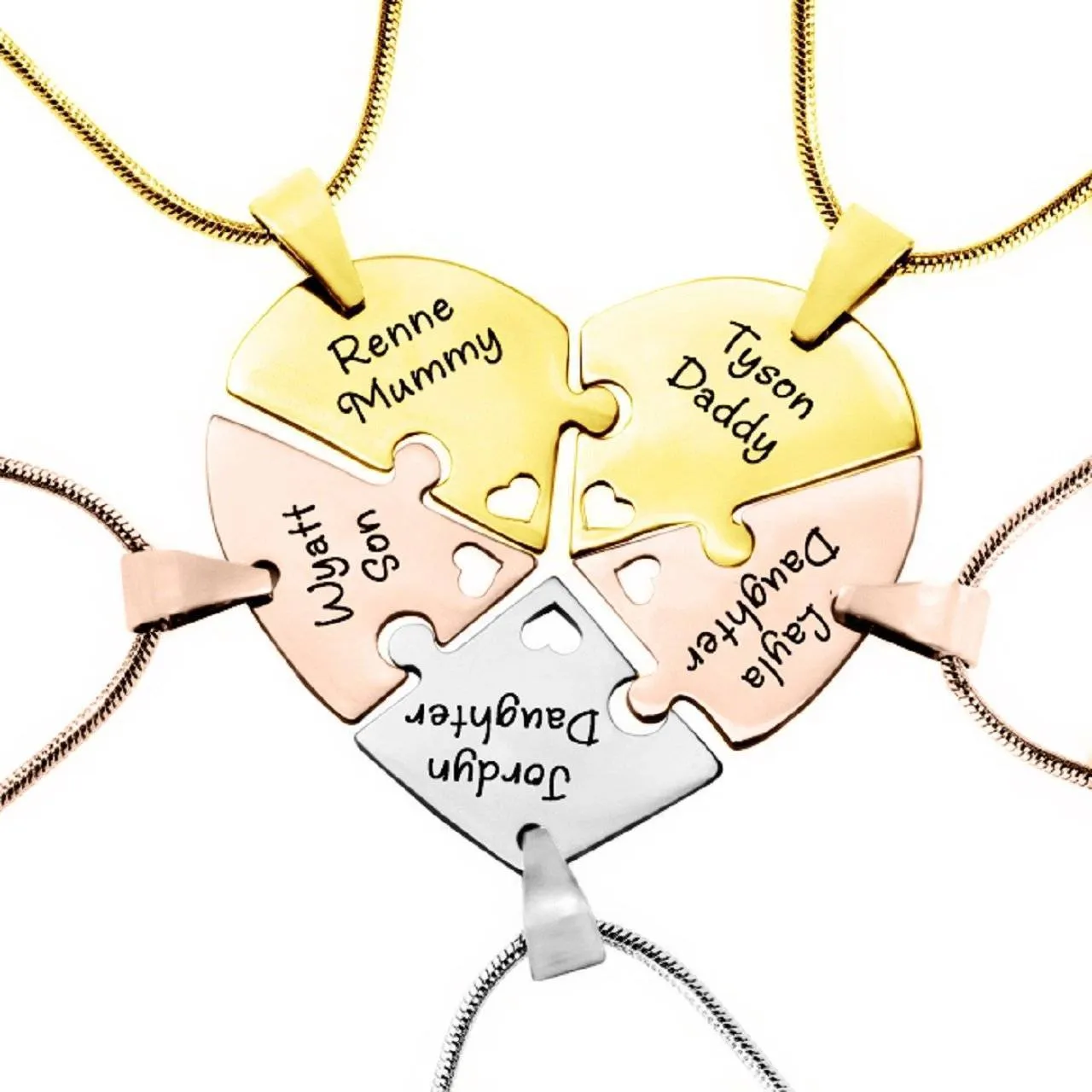 Penta Heart Puzzle - Five Personalised Necklaces