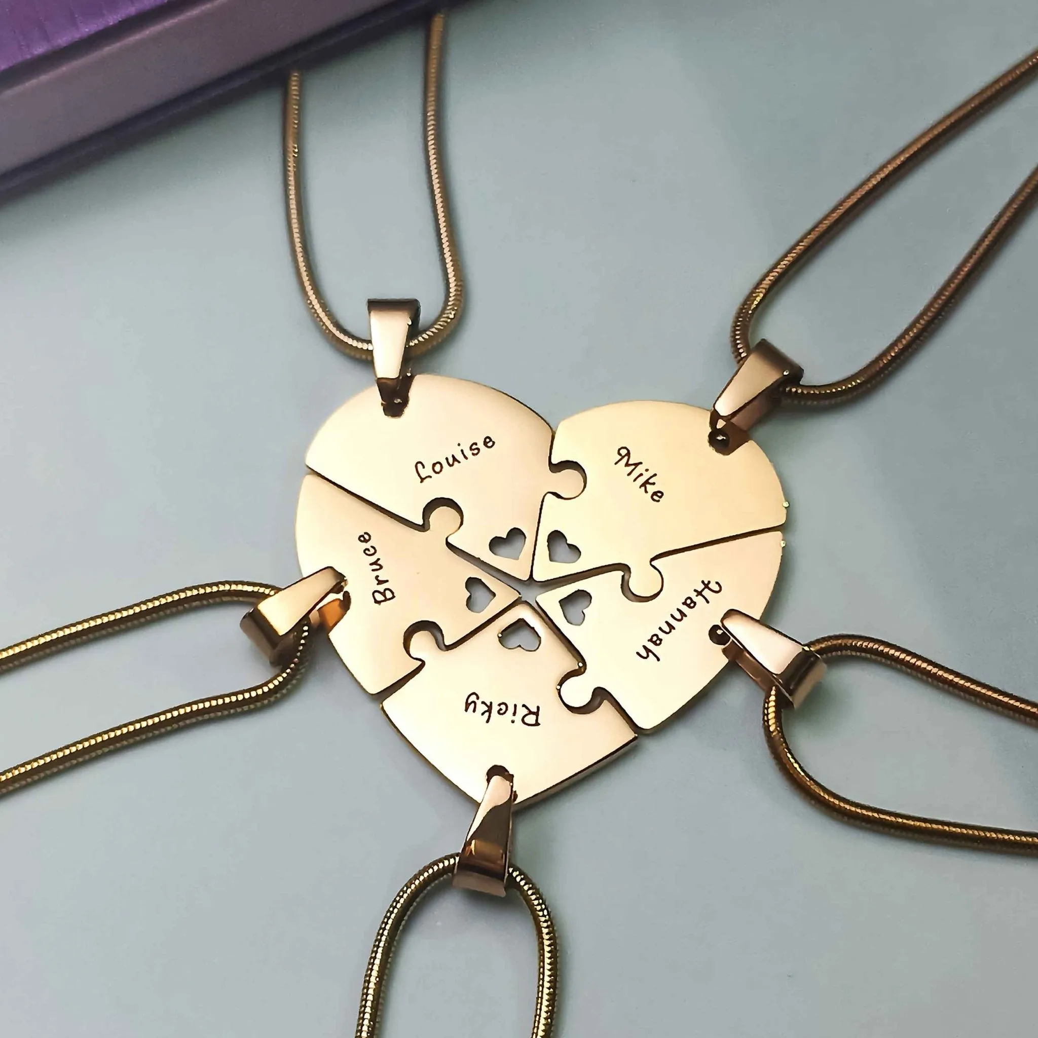 Penta Heart Puzzle - Five Personalised Necklaces