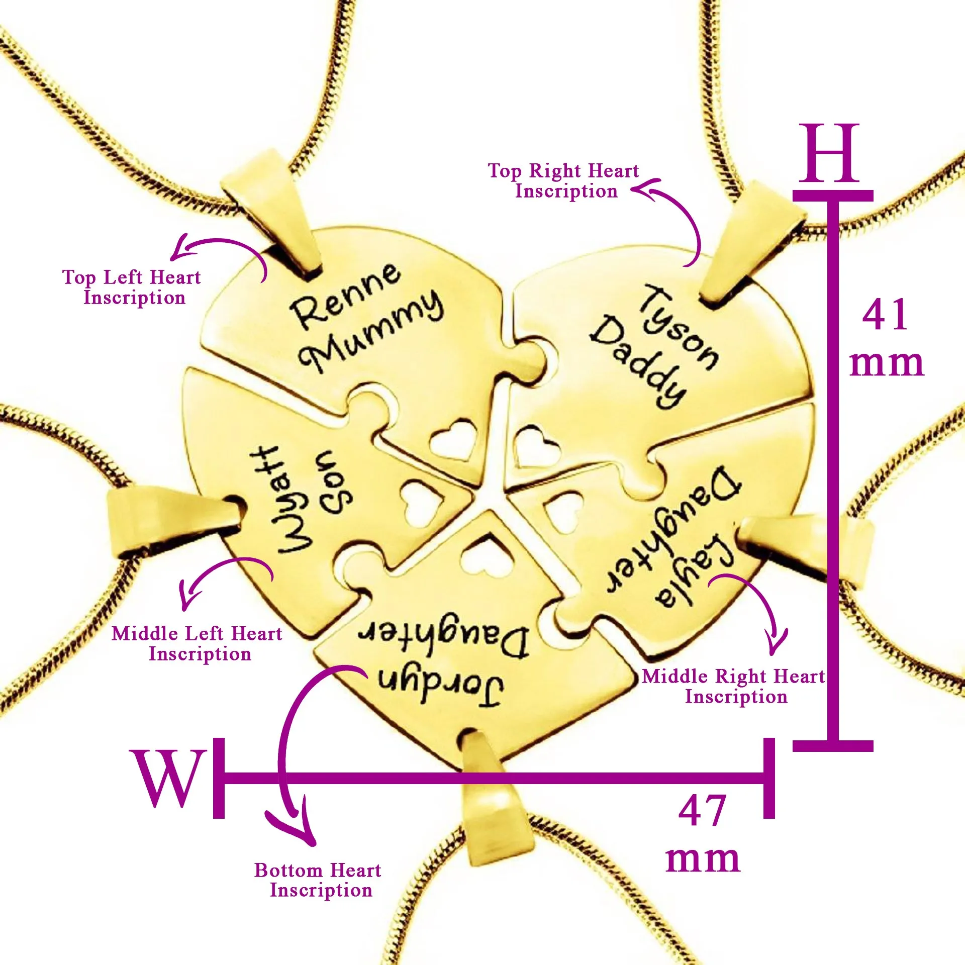Penta Heart Puzzle - Five Personalised Necklaces