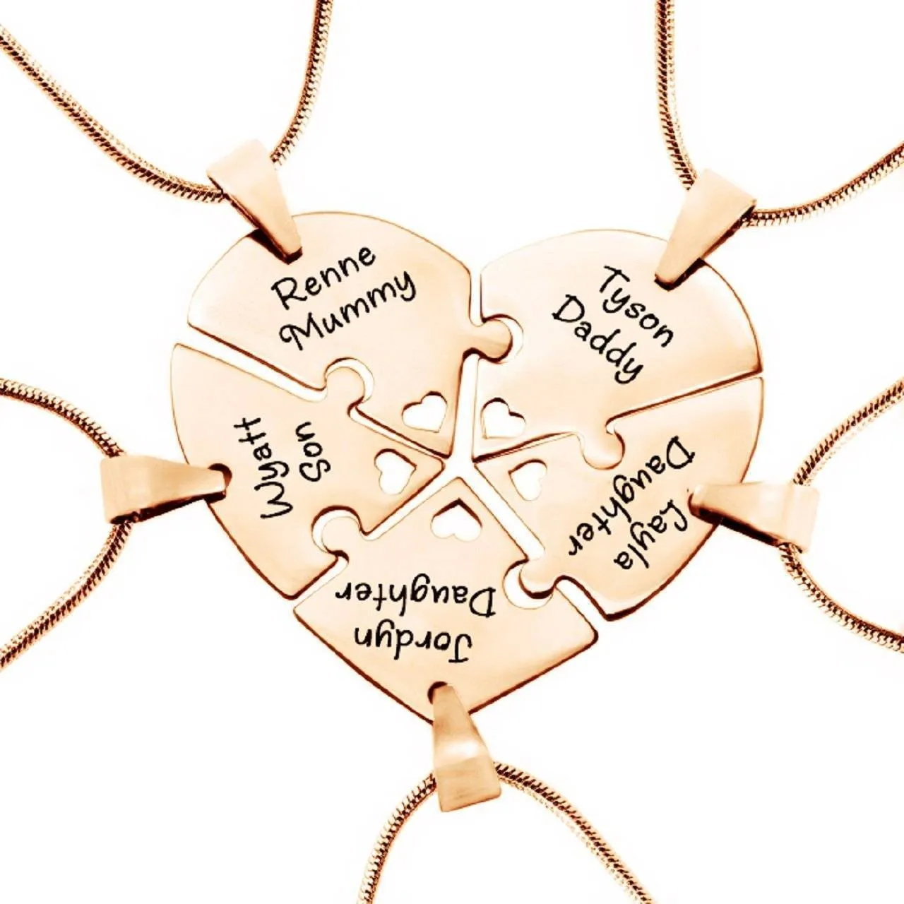 Penta Heart Puzzle - Five Personalised Necklaces