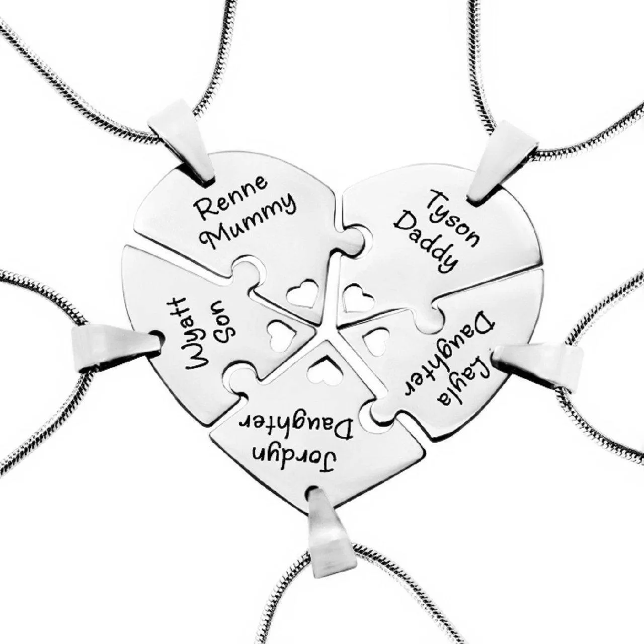 Penta Heart Puzzle - Five Personalised Necklaces