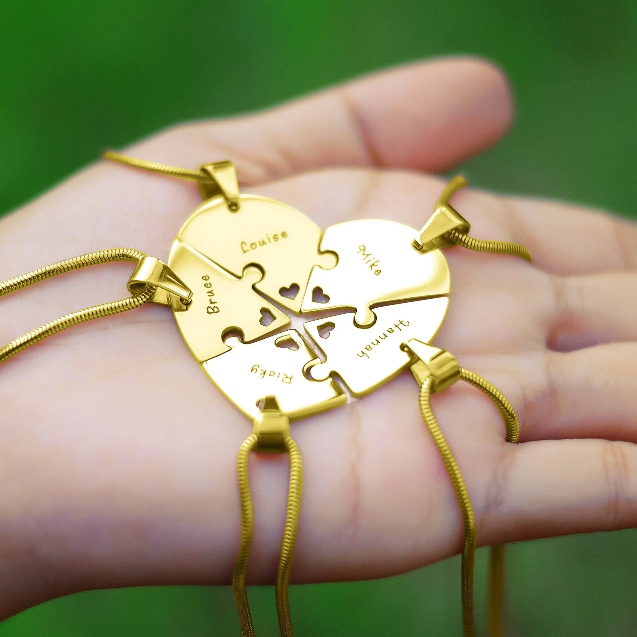 Penta Heart Puzzle - Five Personalised Necklaces