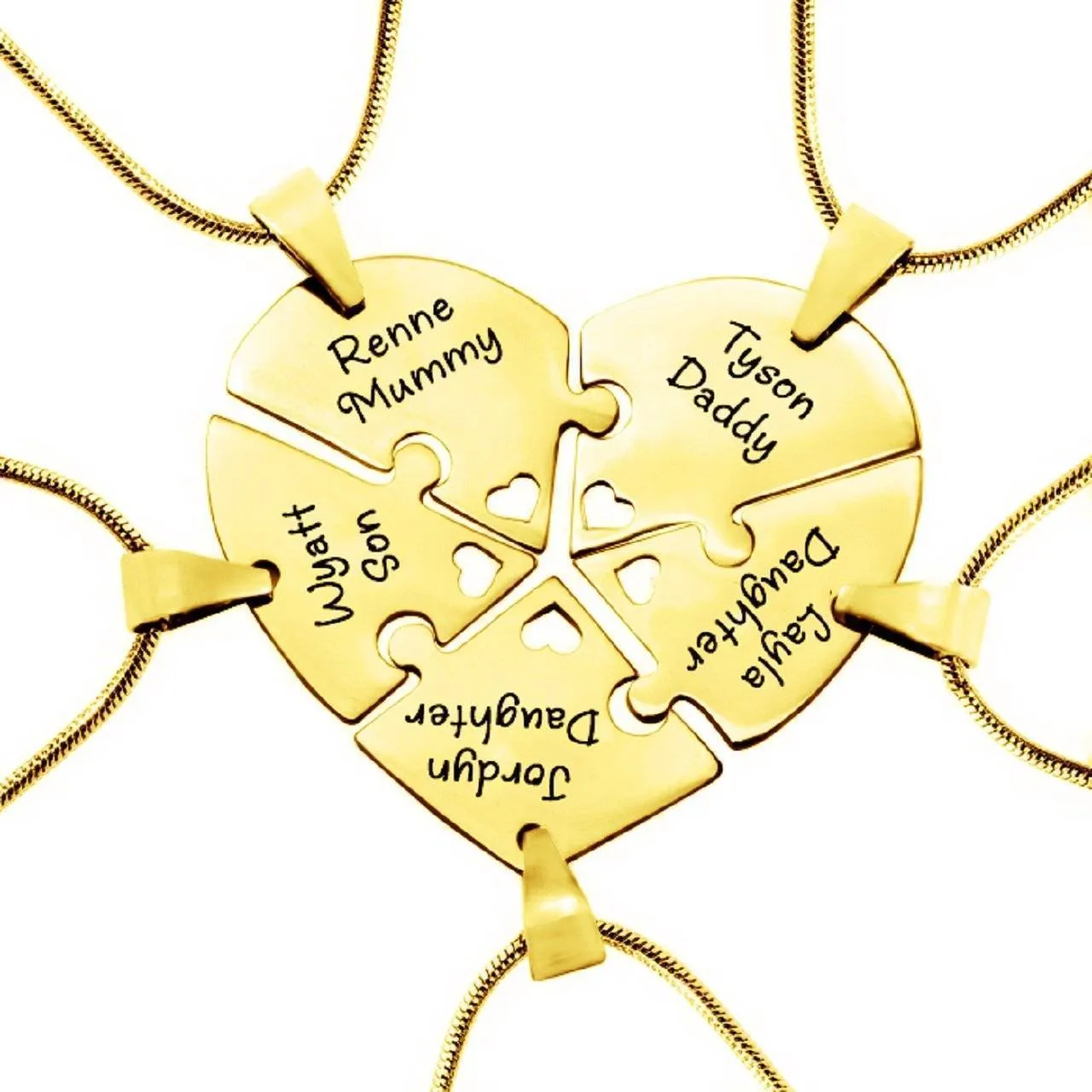 Penta Heart Puzzle - Five Personalised Necklaces