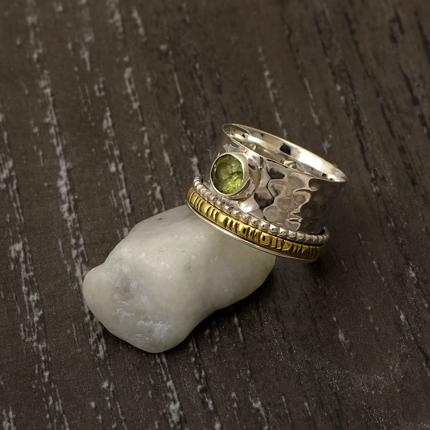 Peridot Multi Band Engraved Meditation Spinner Ring