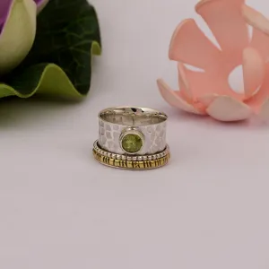Peridot Multi Band Engraved Meditation Spinner Ring