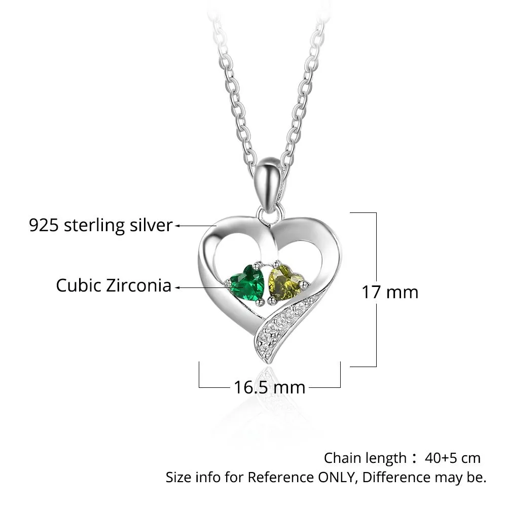 personalized silver Dainty Birthstone heart necklace with 2 stones name jewelry for women mothers day gift